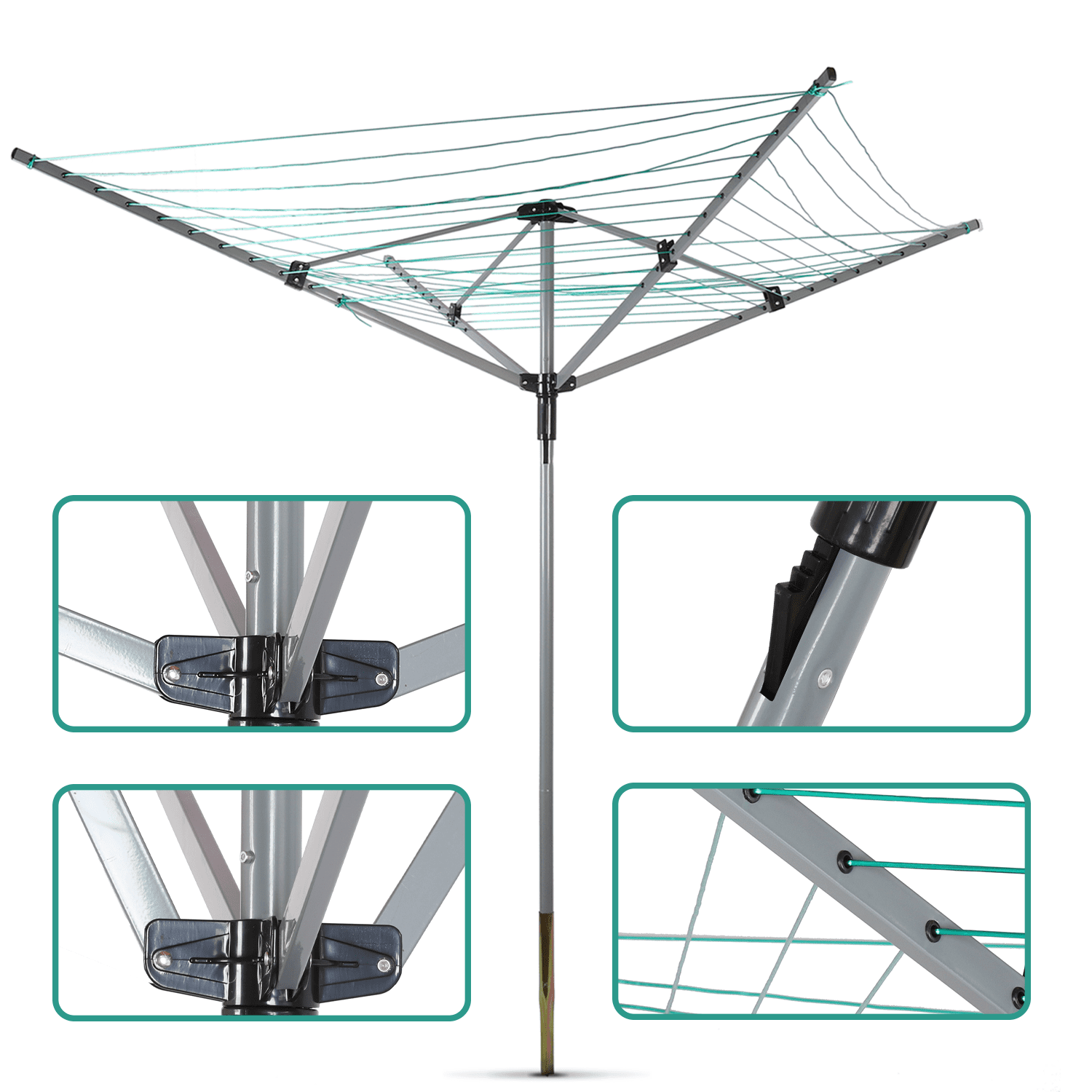 Tonchean 4 Arms Rotary Outdoor Umbrella Drying Rack Heavy Duty Adjustable 70.9 Height 165ft Clothesline Walmart