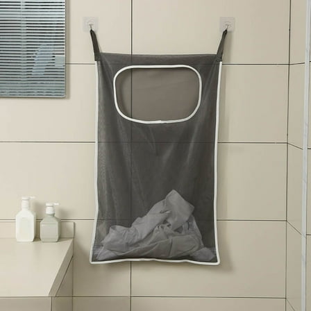 Large Capacity Hanging Laundry Hamper | Encrypted Mesh Storage Bag for Clothes & Toys | Space-Saving Behind The Door Organizer with 2 Hooks | Gray Oxford Cloth