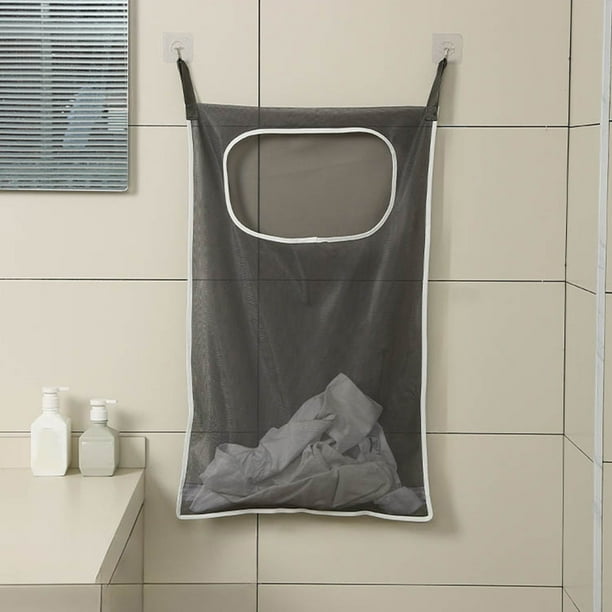 Bolsa de Almacenamiento Colgante de Gran Capacidad | Organizador de Ropa Sucia y Juguetes de Malla Cifrada | Cesta Colgante para Puerta con 2 Ganchos | 80 X 49 Cm, Tela Oxford Gris