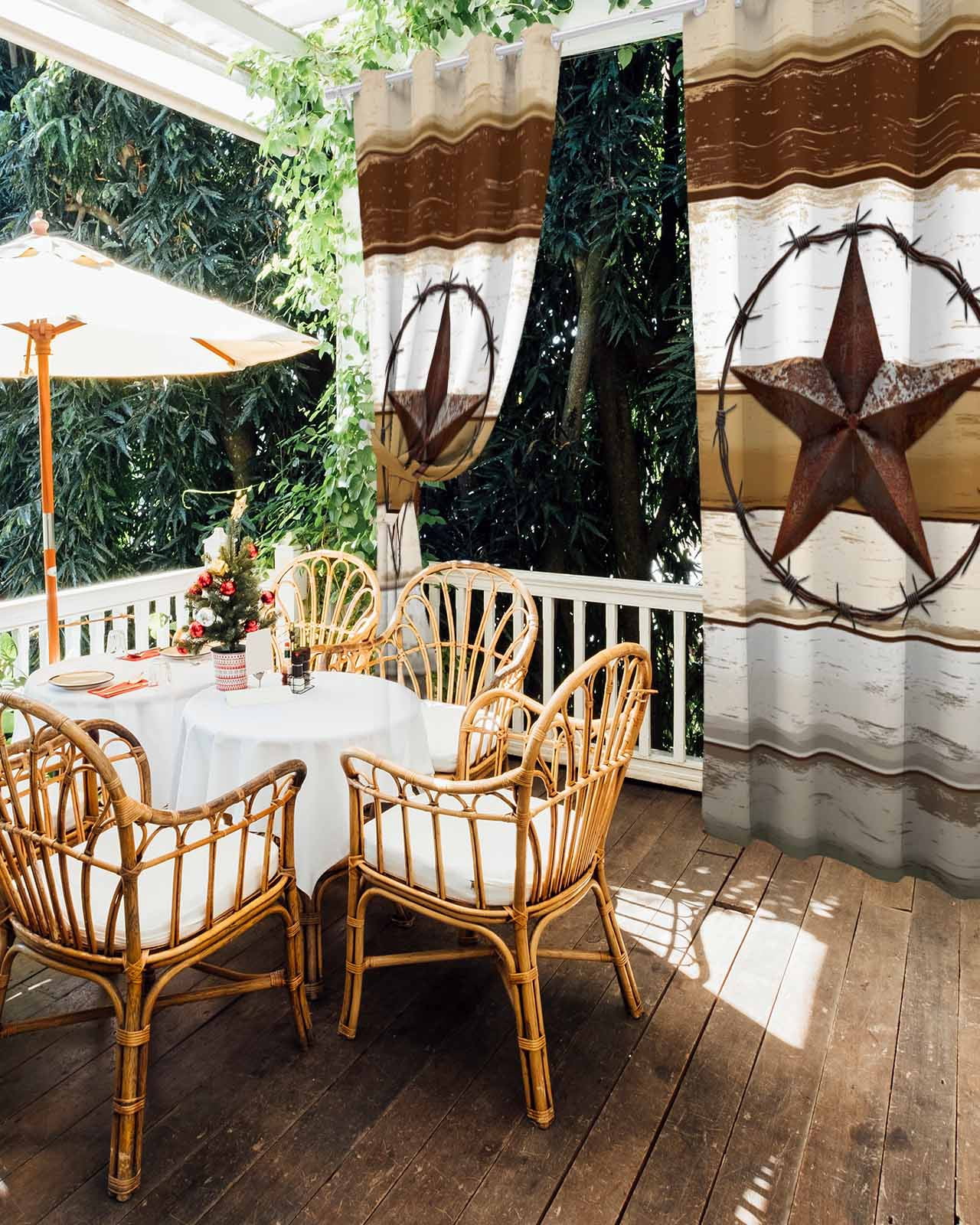 nqOlkjepod Outdoor Curtains for Patio Waterproof, Brown Beige Texas Star Outdoor Privacy Panels Grommet, Vintage Stars Wooden Blackout Outside Curtains for Porch/Cabana/Pergola 54"x108", 2 Panels