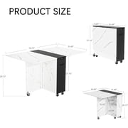 BHAODEAL Folding Dining Table with 6 Wheels, Drop Leaf Tables for Small Spaces, Foldable Dining Table with 2-Layer Storage Rack, Kitchen Table with Drawer (White Marble and Black)