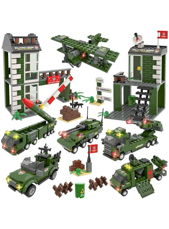 1162 Piece Police Building Blocks Set, Army Military Base Building Kit, STEM Building Toy Christmas Gifts for Boys Kids Ages 6-12 (Green)