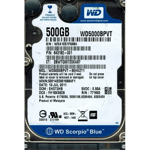 Western Digital WD5000BPVT-60HXZT1 500GB DCM: EHOT2HB