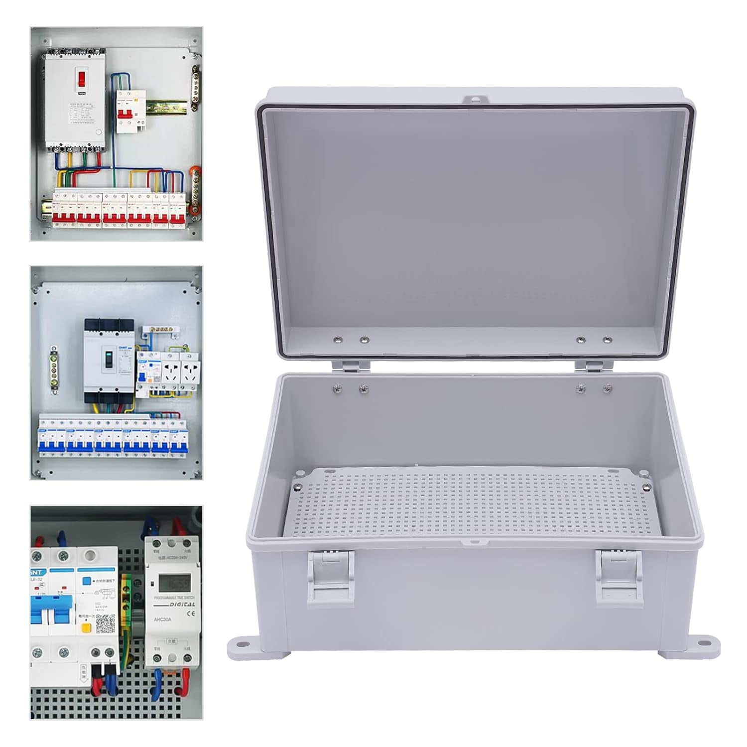 Junction Box,Outside Hinged Clear Cover Stainless Steel Latch IP67 Waterproof ABS Project Box,Electrical Box Enclosure(13.8x9.8x5.9 Clear)