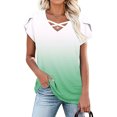 thumbnail image 4 of Jalioing Women's Summer Shirts Short Sleeve Cross V Neck Gradient Blouses Trendy Fashion Tunic Tops Outfits, 4 of 6