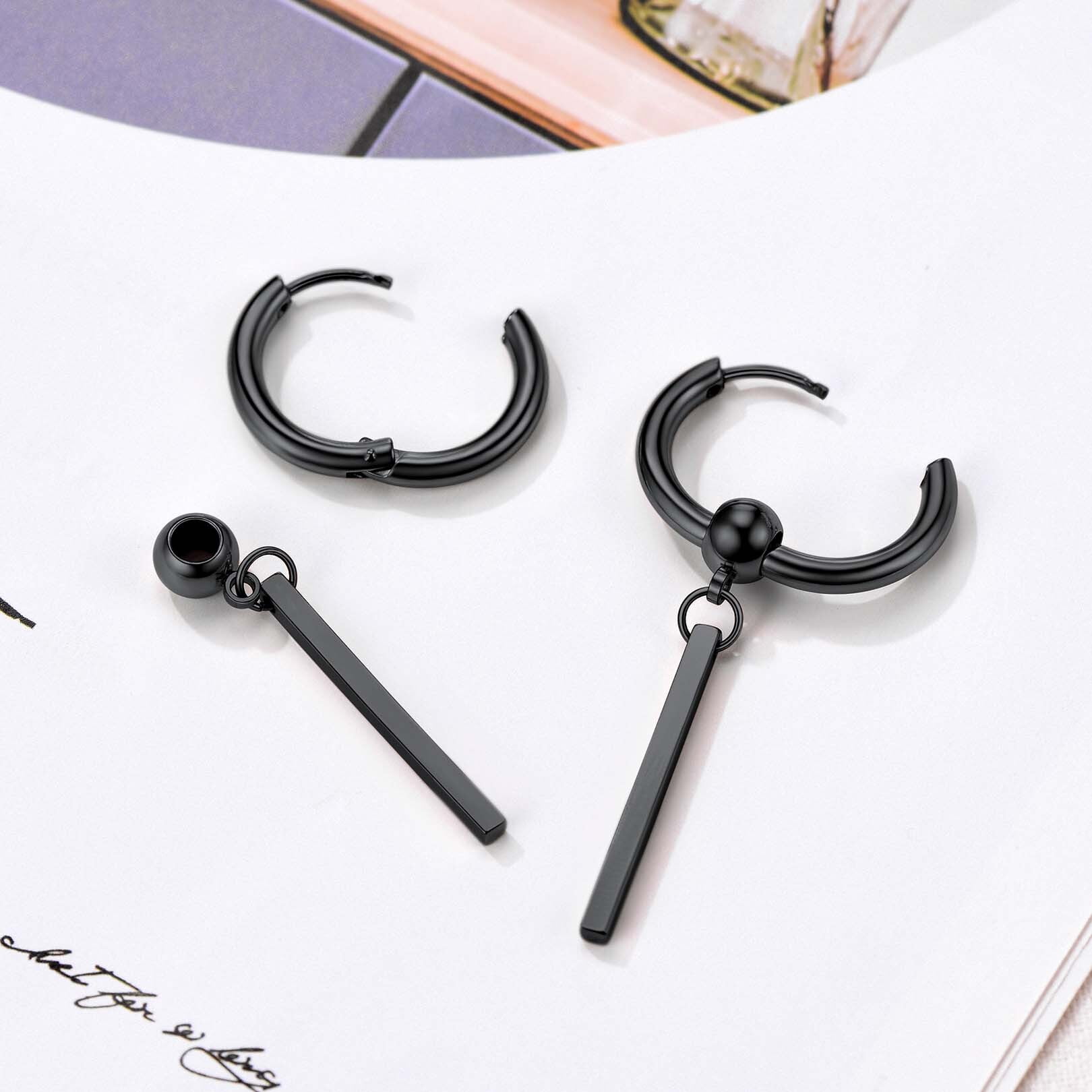 FOCALOOK Black Hoop Earrings for Women Drop Dangle Long Vertical Bar Earrings