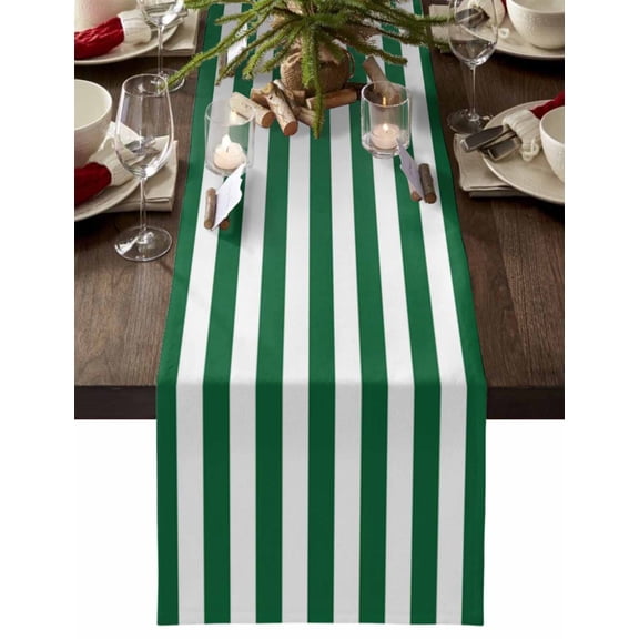 Christmas Table Runner Merry Christmas Table Runners Green And White Stripes Cotton Linen Dresser Scarf Kitchen Dining Table Decor for Christmas Holiday Party Decor 13x36 Inch
