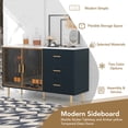 thumbnail image 3 of Wood Accent Buffet Sideboard Serving Storage Cabinet with 2 Amber-yellow Tempered Glass Doors, Marble Sticker Tabletop and Gold Metal Legs & Handles(Black), 3 of 8