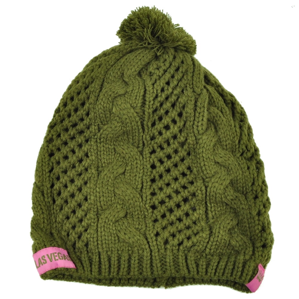 Las Vegas Sin City Olive Green Crochet Knit Beanie Cuffless Womens Hat ...