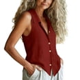 thumbnail image 6 of Tqcoqu Women's Jacket Waistcoat Deep V Neck Sleeveless Button Down Vest Linen Casual Trendy Tank Tops,Wine,Women's S-XXL, 6 of 7