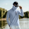 thumbnail image 4 of UPF 50+ Sun Protection Hooded Shirt for Men Long Sleeve Uv Protection Hoodies with Zip Pockets Quick Dry Hooded Shirt Rash Guard with Mask Outdoor Fishing Lightweight Casual Summer Blouse,Blue L, 4 of 6