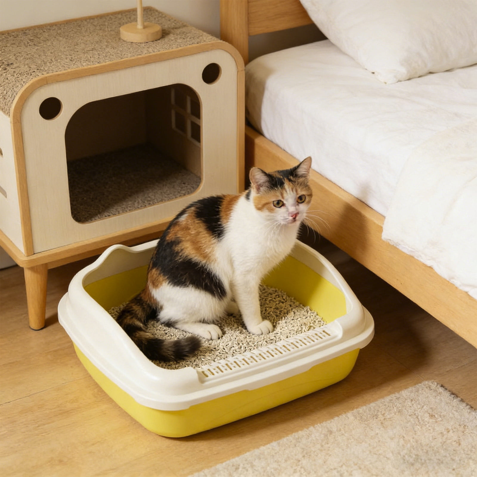 Msgweeeg Semi Enclosed High Bar Cats Litter Box Splash Proof Design with Cat Shovel Comfortable Easy Clean Home Hygiene Odor Control for Multiple Cats Modern Practical Pet Supplies
