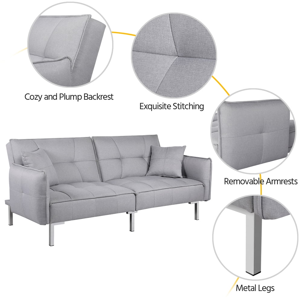 Alden Design Fabric Covered Futon Sofa Bed with Adjustable Backrest, Gray