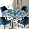 thumbnail image 5 of Elastic Fitted Round Tablecloth, Blue Octopus Coastal Waterproof Stretch Table Cover for 55"-60" Tables, Summer Beach Ocean Starfish Coral Washable Outdoor Tablecloths for Patio, Picnic, Camping, 5 of 9
