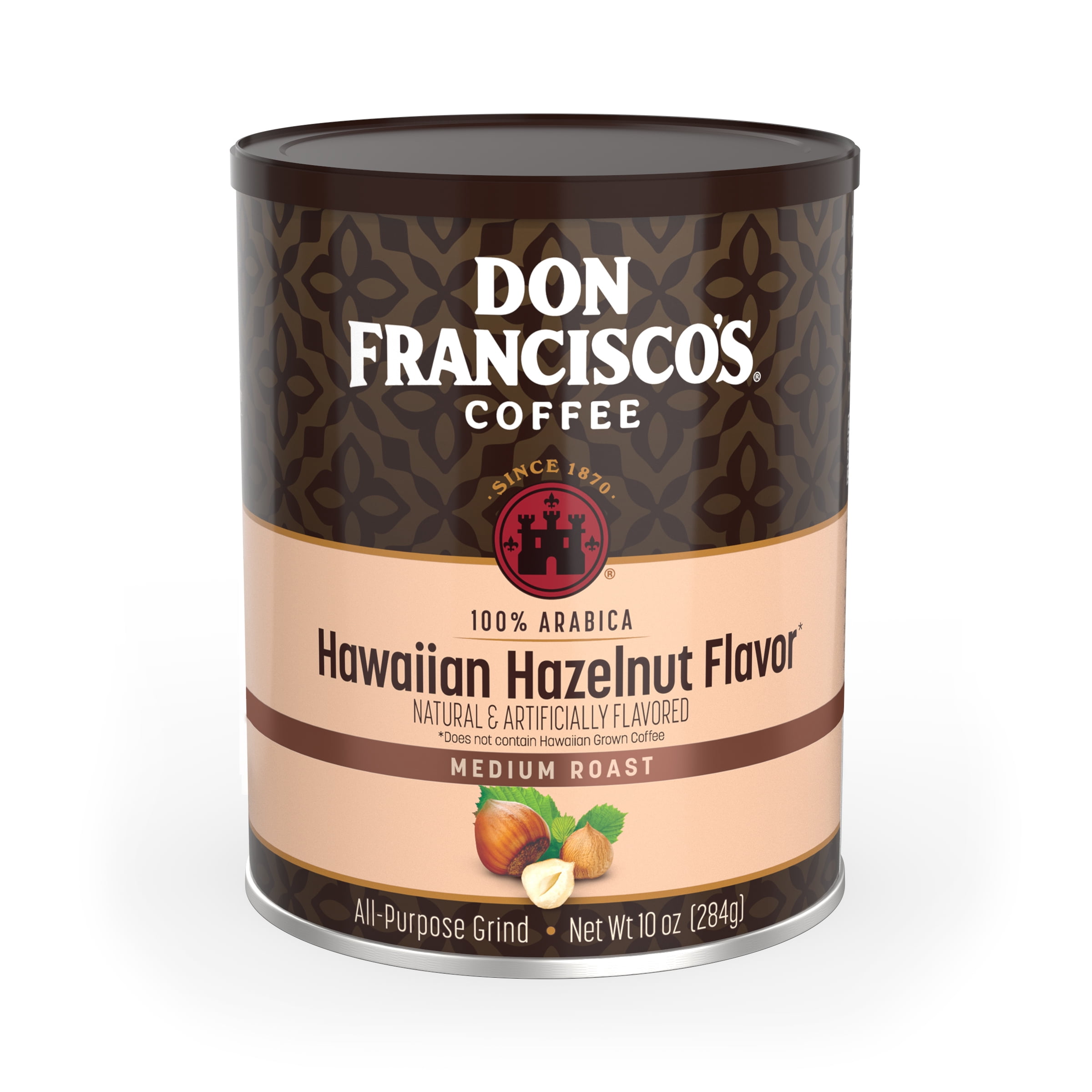 (6 pack) Don Francisco's Hawaiian Hazelnut Ground Flavored Coffee: Rich, Aromatic 100% Arabica Beans - (10 oz Recyclable Can)
