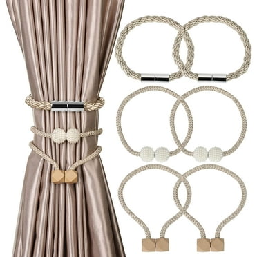6 Pack Magnetic Curtain Tiebacks Decor Rope Curtain Tiebacks Curtain Holders for Drapes Modern Tie Backs with 3 Style (Beige)