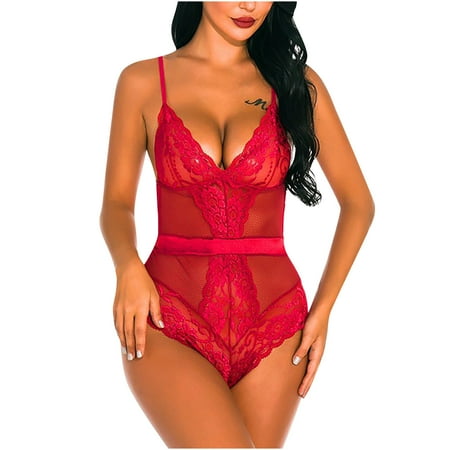 KBKYBUYZ Womens Hot Bodysuit Lingerie One Piece Babydoll V Neck Teddy Lace Hollow Out Temptation Underwear Sleepwear Jumpsuit Bodysuits Pajamas On Sale