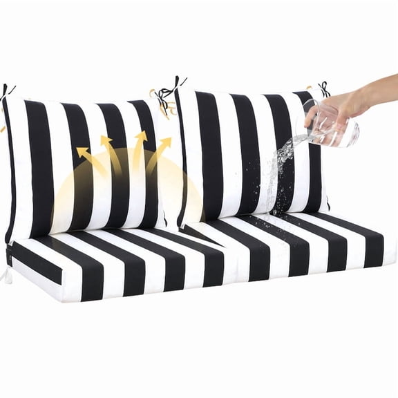 SDJPOI 2 Set Outdoor Deep Seat Cushions, 24"x24"X4.3" Waterproof Fade-Resistant Patio Furniture Cushions with Removable Covers & Adjustable Ties for Chairs, Sofa, Couch