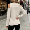 thumbnail image 4 of Ke1Clo Cold Shoulder Tops for Women Long Sleeve Round Neck Slim Fit Casual Sweater Fall Winter Fashion Solid Soft Comfy Pullover Beige L, 4 of 5