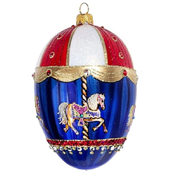 Glitterazzi Carousel Horse Jeweled Egg Polish Glass Christmas Ornament