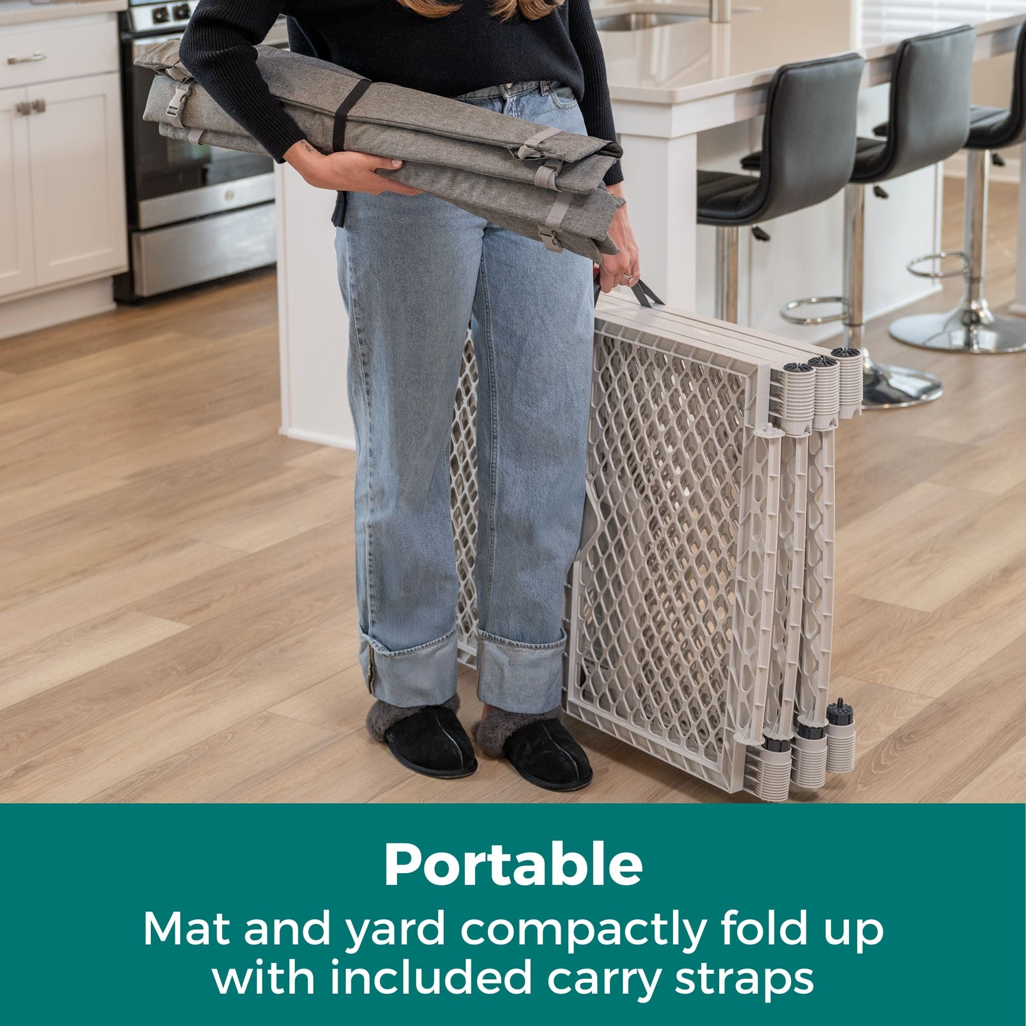 Petyard Protect Bundle, 6-Panel Indoor & Outdoor Playpen and Mat for Dogs, Gray