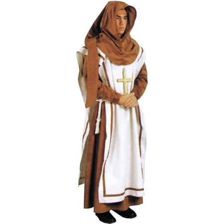 Morris Costumes Mens Renaissance Monk Robe hood with off-white colored tunic trimmed Costume, Style AC123