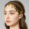 thumbnail image 2 of Bohemian Headband for Women Elegant Bridal Wedding Headpiece with Jhumka Tassels Bells Festival Accessories Bollywood Party Jewelry Antique Gold Plated Adjustable Forehead Chain (white, gold), 2 of 5