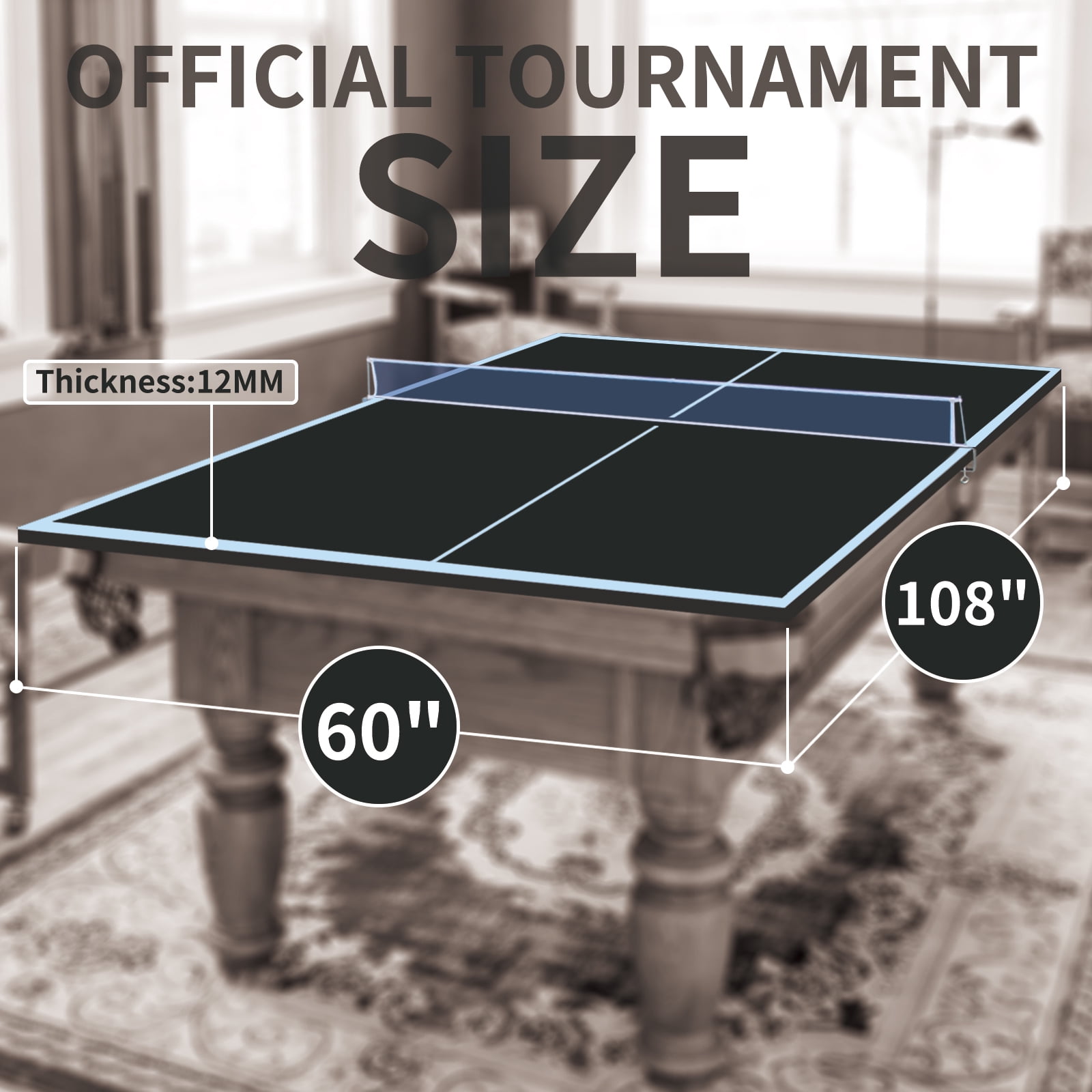KL KLB Sport 9ft Foldable Table Tennis Table Top, Portable Ping Pong Table Board for Indoor