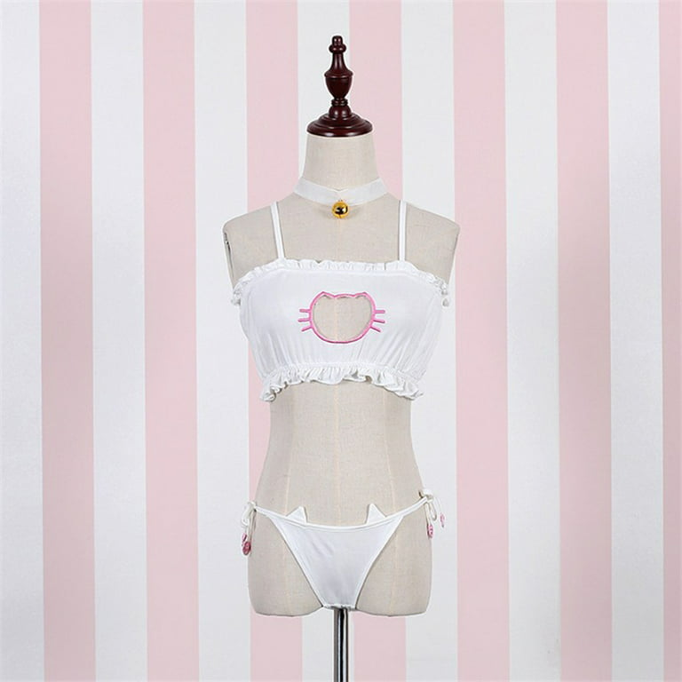 Cosplay Cat Hollow Keyhole Bra With Briefs Lingerie Underwear Set With  Necklace