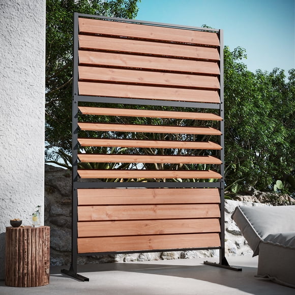 Modern Shade 6x4 ft Louvered Cedar Privacy Fence Panel Adjustable Screen for Outdoor Deck