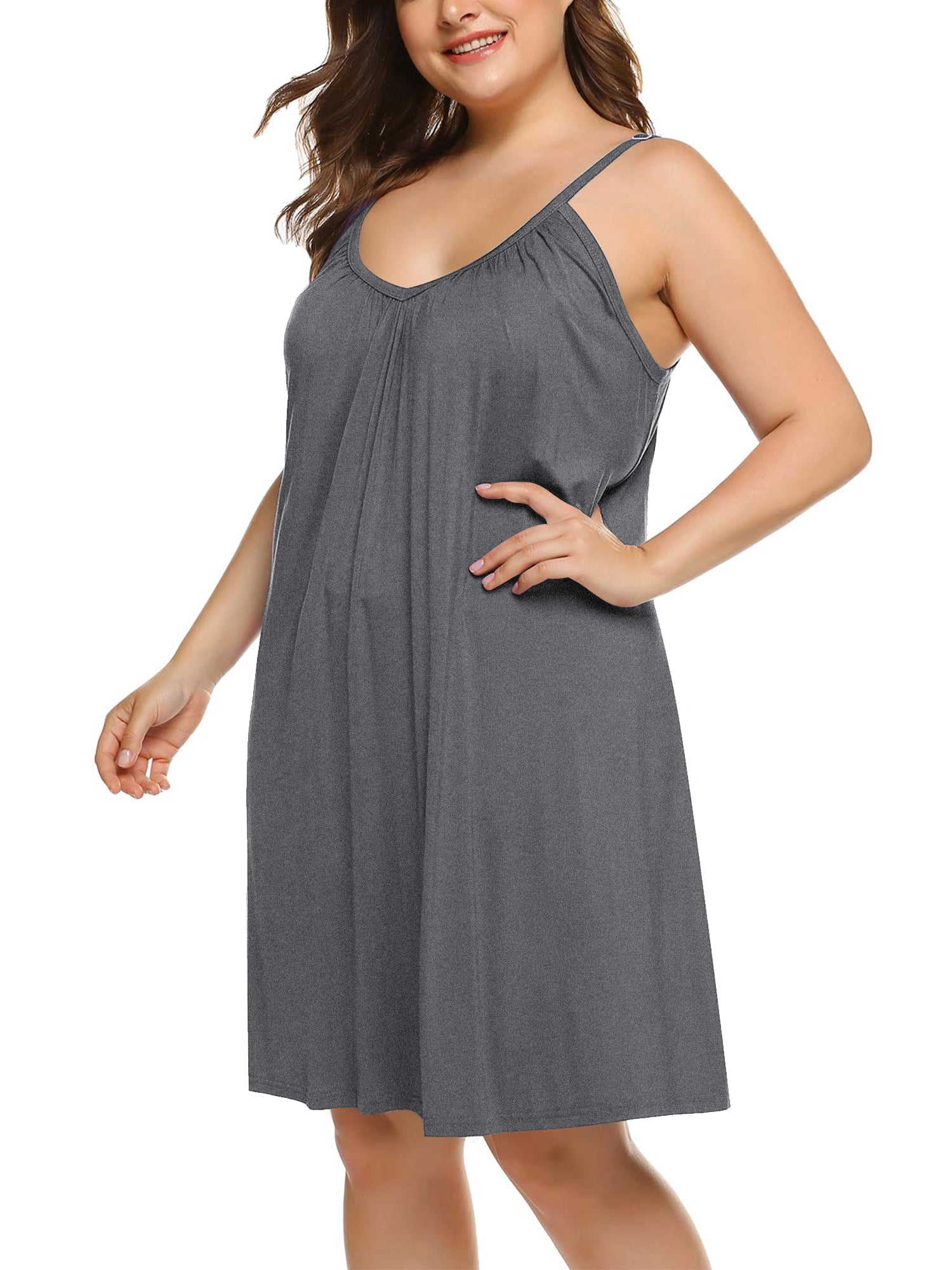 Chama Womens Plus Size Chemise Soft Sexy Sleepwear Pleated Nightgowns Loungewear for Women