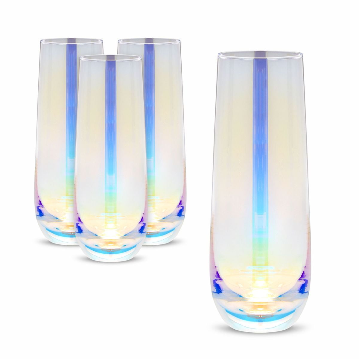 4 Pack Iridescent Stemless, Champagne Flutes Wine Glasses for Mimosas