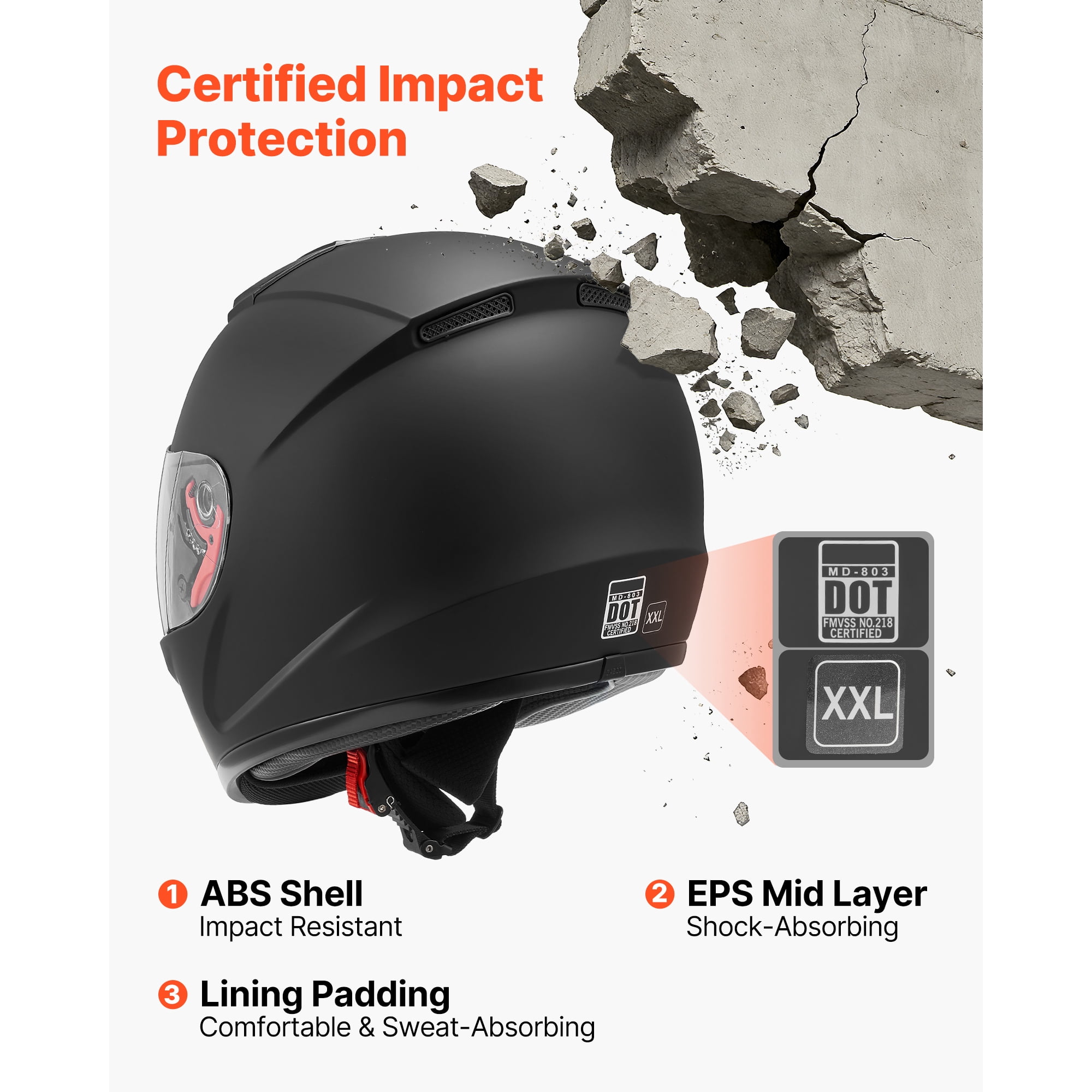 KFFKFF Full Face Motorcycle Helmet, Adult Motocross and Dirt Bike Helmet with Clear Visor, Lightweight and Comfortable Street Bike Helmet for Men and Women - DOT Certified (XXL Size)