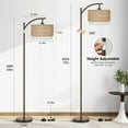 thumbnail image 3 of Rattan Floor Lamps for Living Room, Boho Standing Lamps with Rattan& Linen Double Shades, Arc Lamps Floor Standing with 9W Bulb, Foot Switch, Brown Bohemian Floor Lamps for Bedroom, Office-Drum, 3 of 15