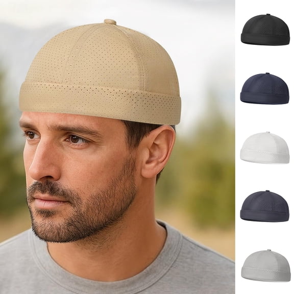 Beanie Hats qinhaie Men Women Lightweight Mesh Brimless Cap, Breathable Summer Docker Beanie Hat, Comfortable Skull Cap for Outdoor Sports Everyday Wear