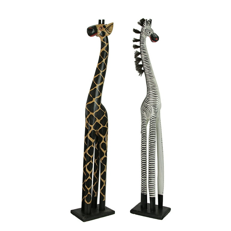 Zeckos Set of 2 Hand Carved and Painted 36 inch High Wood Giraffe