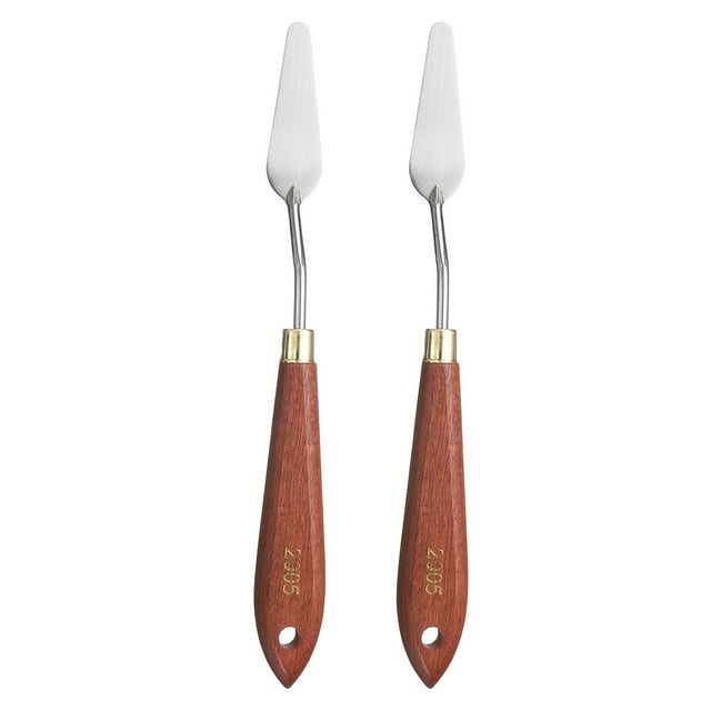 Uxcell 2 piezas cuchillo de paleta herramienta de pintura de acero inoxidable con mango de madera de haya.