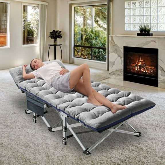MOPHOTO Folding Camping Cots for Adults, Double Layer 1200D Folding Cots Portable W/Mattress, Heavy Duty Sleeping Bed, 75"x28"