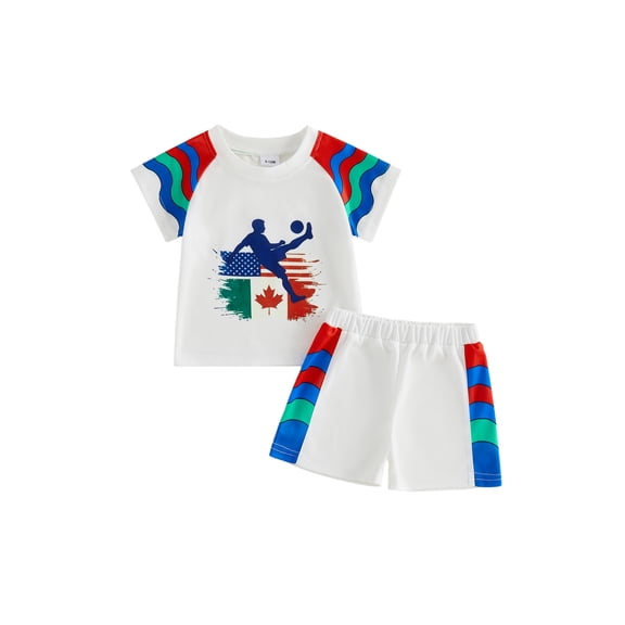 BemeyourBBs Kids Patriots Soccer Jersey Toddler Baby Boys Football Outfits Soccer Printed Contrast Colors Short Sleeves T-shirt And Elastic Shorts Set Toddler 2 Piece Summer Outfits