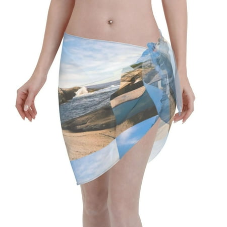Adobk Women Beach Sarong Bathing Suit Lighthouse Print Wrap Skirt Sheer Bikini Swimsuit Cover Ups For Swimwear