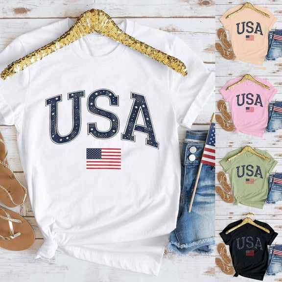 ZZwxWA Womens USA Shirt 4th of July Memorial Day Shirts Casual Short Sleeve American Flag T-Shirt Cute Graphic Patriotic Tops