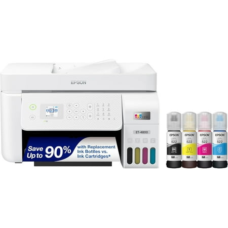 Epson C11CJ65201 EcoTank ET-4800 All-in-One Color Inkjet Printer Scanner Copier - White