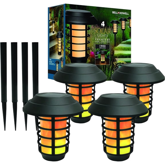 Bell   Howell Smart Solar Pathway Lights, Warm Flame Outdoor Lighting