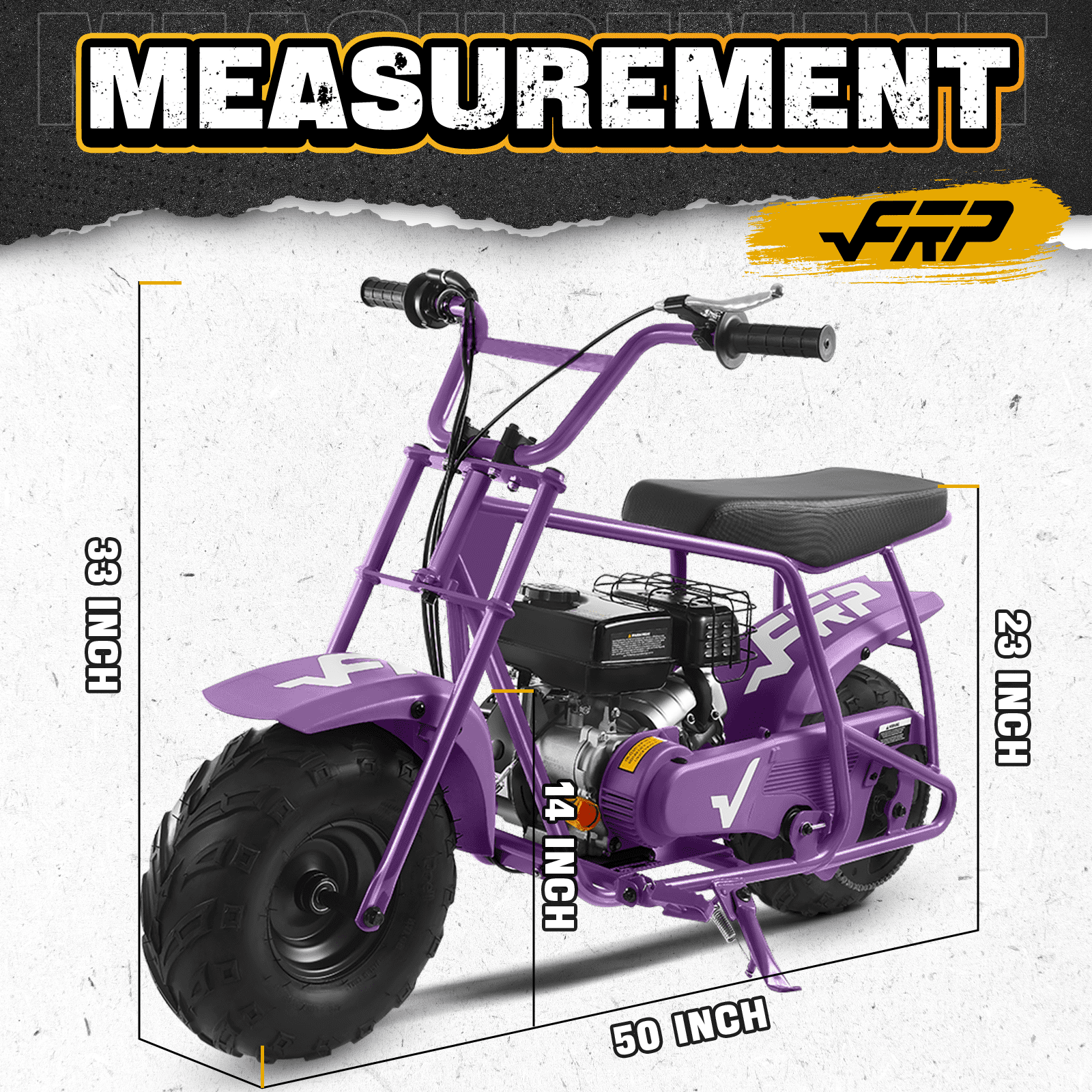 FRP GMB100 Mini Dirt Bike 99cc 4-Stroke, Gas Off-Road Mini Bike for Ages 13+, Pull Start, Rear Disc Brake, All-Terrain Tires, Supports up to 220 lbs - Black