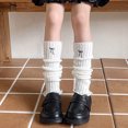 thumbnail image 2 of Hjtefg Girls' Knit Leg - Embroidered Bow Knee-High Socks, Korean Style Ribbed Socks,Color: White Size: One Size, 2 of 3