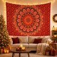 thumbnail image 3 of Roundie Mandala on Deep Crimson Background, Nostalgic Boho for Boho Decor Lovers, Decorative Wall Art, Housewarming Gift Tapestry Wall Hanging for Bedroom and Living Room, 3 of 6