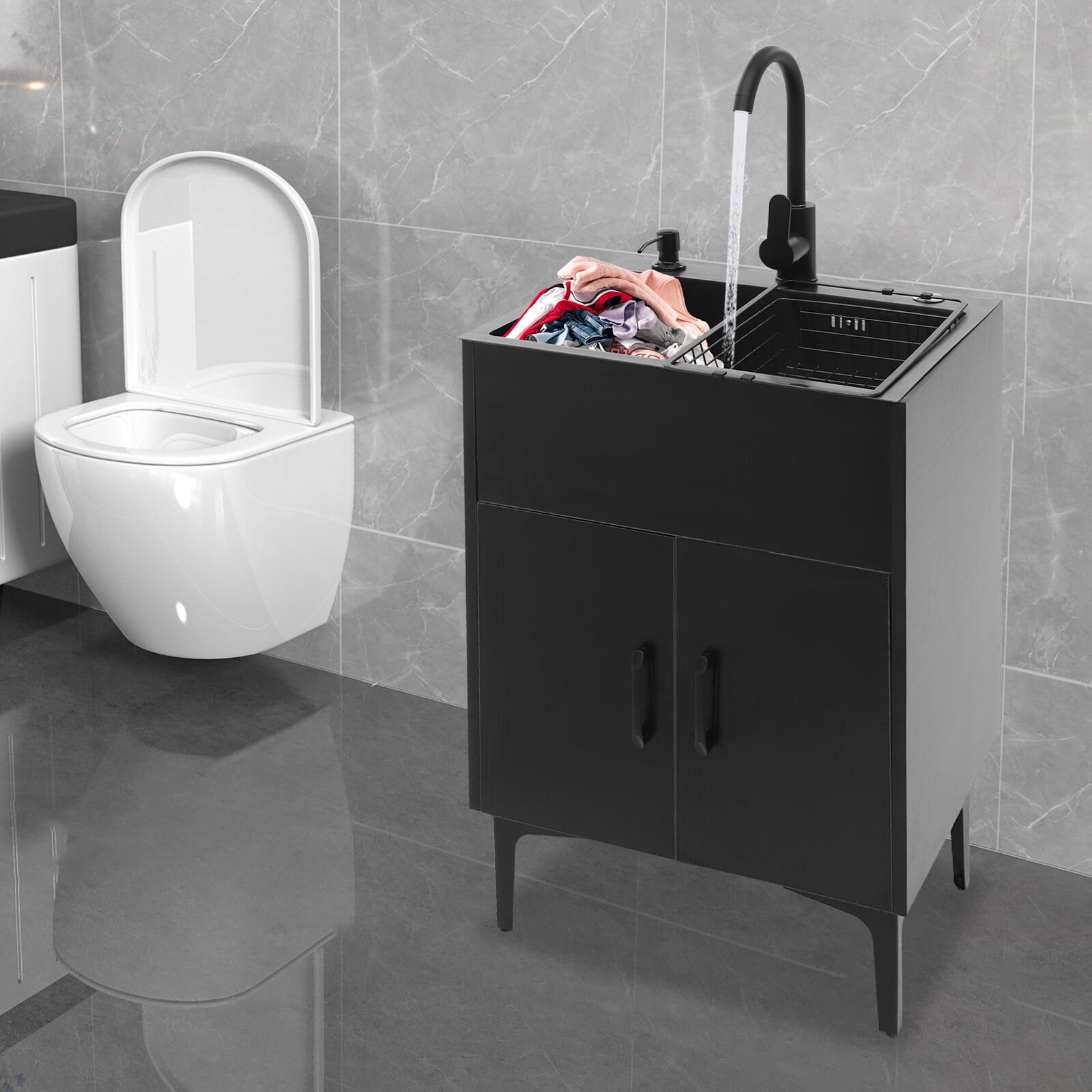 Stainless Steel Sink Cabinet, Splash-Proof Design, Kitchen/Laundry Room