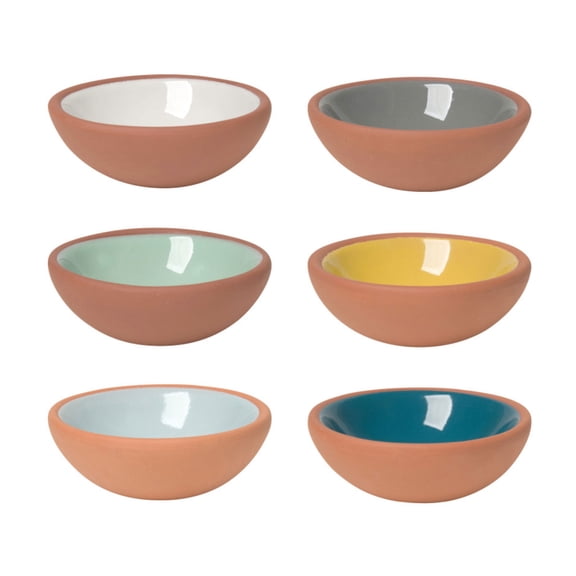 Now Designs 1 Oz 6 Piece Glazed Terracotta Clay Pinch Bowls Set, Multicolor
