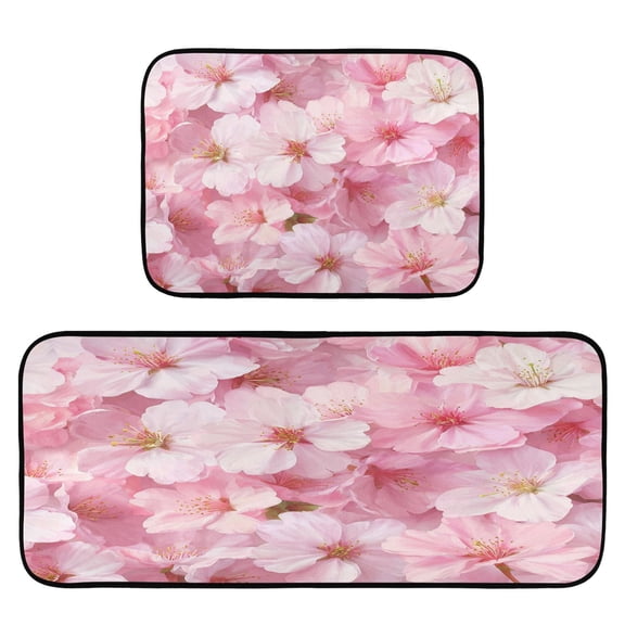 2-Piece Kitchen Mat Set Non Slip Washable Floor Mats Decorative Rugs for Kitchen Sink Laundry Cherry Blossoms Pattern