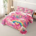 thumbnail image 3 of Manfei Cute Candy Lollipop Twin Quilt Set, Rainbow Butterfly Twin Coverlet Set, Hot Pink, 2pcs, 1 Bedspread and 1 Pillowcase, 3 of 7